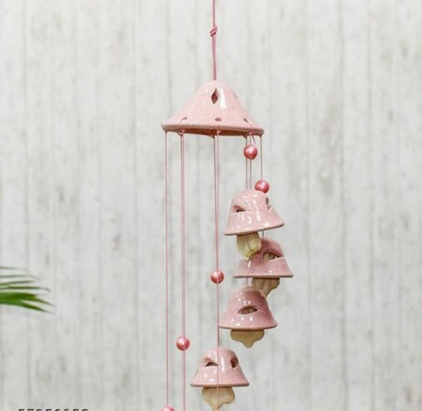 Handcrafted   Traditional 8 Bells  Pink Color  Ceramic Wind Chimes -   8 Bells, Pink, Ceramic, Pack of 1